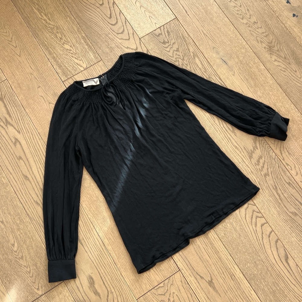 Valentino Black Peep Hole Tie Neck Long Sleeve Blouse Quiet Luxury Fit S/M